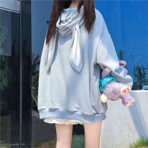 Длинные рукава толстовки с капюшоном весна осень свободно подходит Kawaii Hoodie повседневная плюс размер модной женской одежды 210928