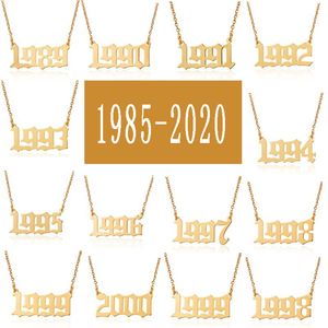 1980-2020 Paslanmaz Çelik Doğum Günü Yılı Numarası Kolye Gümüş Altın Zincirler İlk Yıl Kolye Kadın Moda Takı