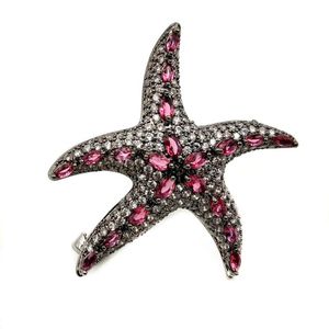 Pins, broscher Chic Vintage Micro Pave Cz Dancing Black Starfish Brosch Marquise Cut Pink Stone Deco Statement Sea Star Pin Women Beach Jewe