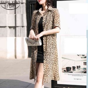 Casual Cardigan Leopard Printed Long Chiffon Blouse Ladies Tops Blusas Women Summer Sun Protection Clothes Shirts 9123 50 210417