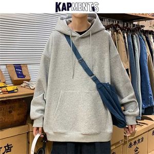 KAPMENTS Oversized Solid 12 Colors Hooded Hoodies For Men Mens Streetwear Harajuku Sweatshirts Clothes Male Black Pullover 211229