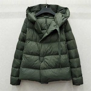 Jaqueta de inverno mulheres ultra luz 90% branco pato para baixo jaqueta com capuz quente manga longa feminina curta parka exército verde 211221