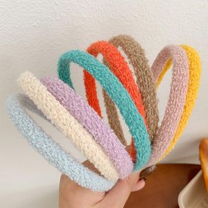 Hair Accessories Cute Girly Plush Face Wash Headband With Colored Narrow Sides Metal Hoop Double Bangs Hairstyle Hairpin