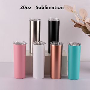 Sublimation Tumblers 20 oz Black Stainless Steel Double Wall Insulated Water Bottles Sublimation Mugs Cups Blank DIY birthday gifts with Lid Plastic Straws