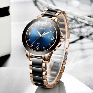 LigeブランドSunktaファッションレディース腕時計レディーストップブランド高級セラミッククォーツウォッチ女性防水ブレスレット時計ギフト210527