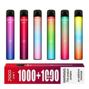 Poco 2 w 1 jednorazowe Vape Pen Eletronic papieros 2000 zaciągnięć 950 MAH 6ML 10 kolorów E Cig Stare zestaw pary wkład do e-papierosów oryginalny najnowszy