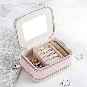 Portable Travel Jewelry Storage Box Earring Ring Necklace PU Leather Ladies Cosmetics Beauty 210423