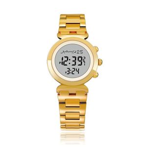 Adhan Watch for Muslim Women Islam Lady Clock in Gold Color Al Harameen Fajr Time Wristwatch with Qiblah Compass Azan Alarm