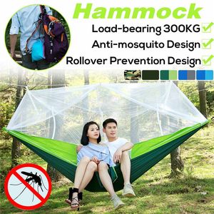 15 Color 260*140cm Outdoor Tent Hiking Camp Furniture Camping Hammocks with Mosquito Net 1-2 Person Portable Travel Hanging Swing Hammock Bed