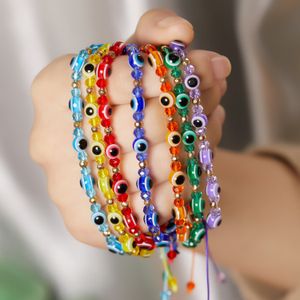 Braccialetto di perline di cristallo multicolore di moda Bracciale occhio diabolico blu per coppia di donne Gioielli fortunati Corda intrecciata fatta a mano Regalo regolabile 2022