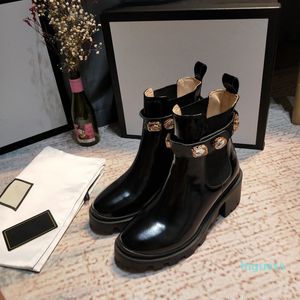 Designer- Casual Botki Buty Strappy Grube Obcasy Martin Boot Górny z Crystal and Diamond Trim Fashion Women Shoes