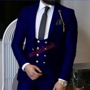 Latest Design One Button Black/Green/Wine/Blue Groom Tuxedos Peak Lapel Wedding Men Suits Three Pieces Business (Jacket+Pants+Vest+Tie) W1317