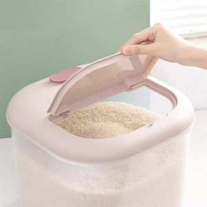 6 10KG Thicken Plastic Rice Storage Container Grain Cereal Flour Bucket With Measuring Cup Cylinder Box Bottles & Jars