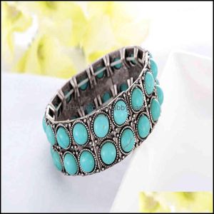 Charm Bracelets Jewelry Pine Stone Alloy Ancient Sier Wide Face Elastic Bracelet For Women Drop Delivery 2021 Fjwnp