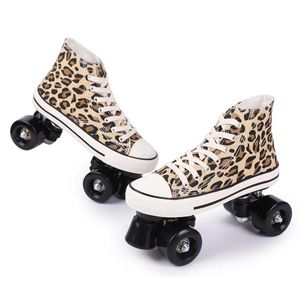 Wholesale indoor outdoor roller skates resale online - Inline Roller Skates Printing Double Row Skating Quad Sneaker Shoes Wheels Woman Man Outdoor Indoor Patines