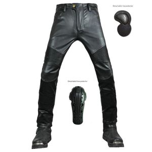 Calça de corrida motocicleta homens couro pu com engrenagem protetora resistente às calças retas de moto à prova de vento corredores de calça de calça