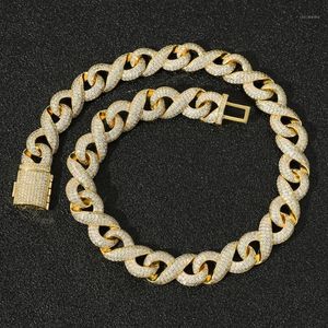 Sprzedawanie Hiphop 15mm Iced Out Cubic Cyrkon Numer 8 Kubański Link Łańcuch Choker Naszyjnik Męskie CZ Duże złote łańcuchy