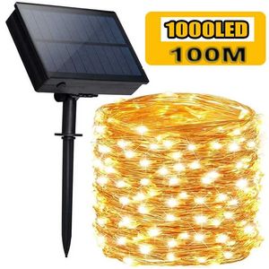 100m 1000 LED Solar strängljus Utomhuslampa Fairy Lights Vattentät dekoration för uteplats Yard Garden Holiday Wedding Party 211104