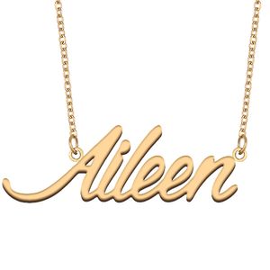 Colar com nome Aileen com pingente de ouro para mulheres, meninas, presente de aniversário, placa de identificação personalizada, joias personalizadas para crianças, melhores amigos, aço inoxidável banhado a ouro 18k