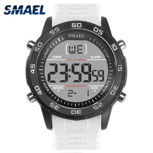 Smael Digital WristWatches Homens LED Backlight Branco Assista Eletrônica Luxo Famoso Big Dial Hot Masculino Novo Esporte Relógios Quartz1067 Q0524