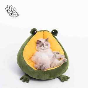 Pet Cat's House Indoor Frog Cat Bed Warm Small Dogs Beds Portable Kitten Mat Soft Cute Sleeping Loungers Window Bag Products 210713