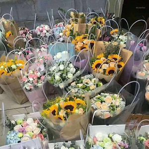 Geschenkpapier Transparente trapezförmige Plastiktüten Blumenverpackungsbox Aufbewahrungsgriff Tote Home Hochzeit Urlaub Dekor Rosen Tasche