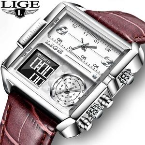 Relogio Masculino Casual Leather Mens Klockor Top Märke Luxury Quartz Watch För Män Vattentät Elektronisk Digital Klocka 210527