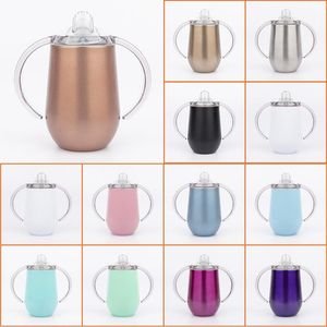 10oz Kids Water mugs Bottle Stainless Steel Sippy Cup With Handle Double Wall Wine Tumbler Baby Milk Cups