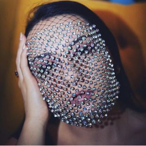 Bridal slöjor kristall bling bröllop 2021 ansikte mask kreativ mesh full crystalhandmade smycken för kvinnor lyx rhinestone decorat