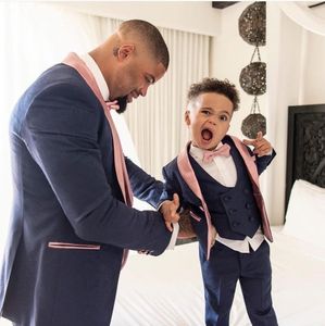 Father And Son Men Suits 3 Pcs Costume Homme Shawl Lapel Tuxedos Slim Fit Groom Prom Terno Masculino Blazer Jacket+Pant+Vest