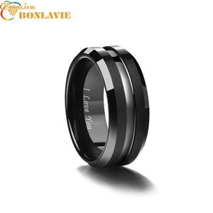 Cluster-Ringe BONLAVIE Black Frosted Men Tungsten Carbide Wedding Bands Anillos Para Hombres Pierscienie