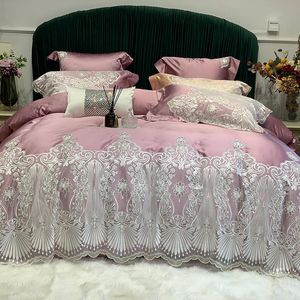 Sängkläder sätter hög precision silke bomull lyx prinsessan bröllop spets uppsättning duvet täckt täcke sängkläder quilted sängkläder