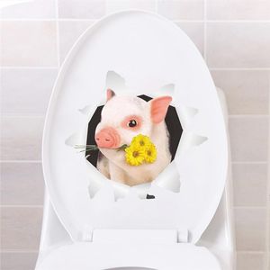 Pegatinas de pared Aseo de cerdo lindo para decoración del hogar 3D Agujero roto Historieta Mascota animal Mural Art DIY PVC Posters