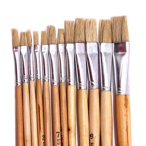 12 pz/set asta di legno Naturale setola di maiale vernice acquerello colori acrilici chese pittura pennello rifornimenti di arte