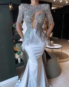 2022 Plus Storlek Arabisk Aso Ebi Sparkly Luxurious Mermaid Prom Klänningar Beaded Crystals Kväll Formell Party Andra receptionen klänningar klänning zj521