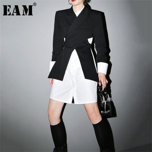 [Eam] Kvinnor Black Cross Split Golde Blazer Lapel Långärmad Loose Fit Jacket Mode Vår Höst 1T447 211112
