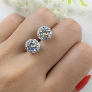 Stud 8MM Round Stone Earrings Luxury Girl White Zircon For Women Wedding Jewelry Rose Gold Silver Color Crystal Earring