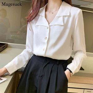 Koreanische Satin Langarm Hemd Frauen Büro Strickjacke Plus Größe Weiße Bluse Revers Lose Tops Und Bloues Blusas11343 210512