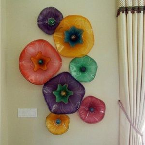 Murano Flower Lamps Wall Decor Art Hand Blown Glass Hanging Plate Cabinet Home Decorations Layers Bowls in Plates 15-30CM