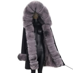 Lång vattentät Parka Vinterjacka Kvinnor Real Fur Coat Natural Raccoon Streetwear Avtagbar Ytterkläder 210917