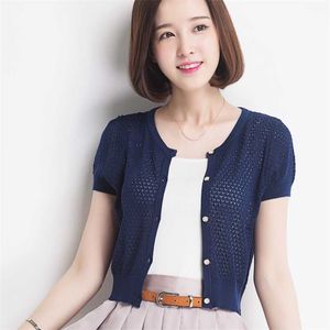 Short-Sleeve Cardigan Small Cape Female Short Design All-Match Air Conditioning Shirt Sunscreen Knitted Jacket Thin 211014