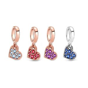 925 jóias de prata esterlina luz azul vermelho roxo pavimentação tilted coração dangle encantos aptos estilo europeu pulseiras colares DIY presente para as mulheres