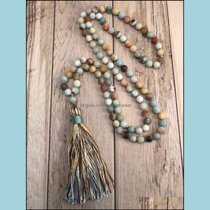 Hängsmycke Halsband Hängsmycken Smycken Matte Ite Bead Necklace 108 Mala Pärlor Handknuten Meditation Lång Silk Tassel Yoga 210323 Drop Delive