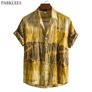 Moda Mermer Baskı Hawaii Plaj Gömlek Erkekler Kısa Kollu Baggy Rahat Tropikal Aloha Gömlek Erkek Tatil Tatil Giyim 3XL 210522