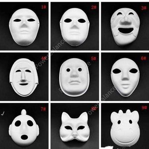 Halloween Full Face Masks DIY Handmålad Massa Gipsad Papper Mache Blank Mask Vit Masquerade Masker Vanlig Party Mask Sea Shipping DHP60