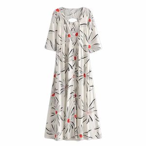 Женщины Белый Цветочный Распечатать Boho Queens Maxi Платье с коротким рукавом Летняя Пляж Партия Богемский Фронт Botton Rayon Sundress Vestidos 210521