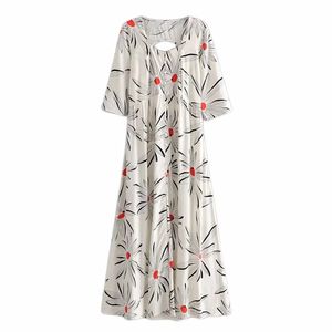 Mulheres Branco Floral Impressão Boho Queens Maxi Vestido de Manga Curta Verão Verão Festa Boêmia Frente Botton Rayon Sundress Vestidos 210521