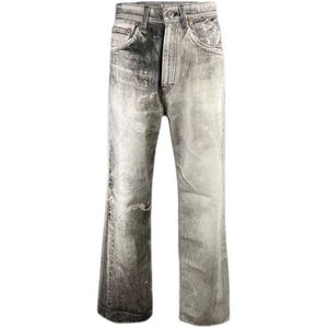 Calças de jeans masculinos solta macacão reto macacão branco lavado usado jeans impresso calça casual para homens e mulheres