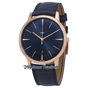 Patrimony 85180000R-9248 Miyota 8215 Automatic Mens Watch 18K Rose Gold Blue Dial Stick Markers Leather Strap Watches 5 Styles Puretime01 E127c3
