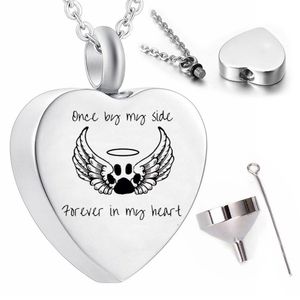 Angel dog pendant necklace Memorial family pet cremation jewelry ashes urn-Once by my side forever in my heart